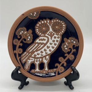 Vintage Hand Made Rhodes Greece Bonis Pottery Stylized Owl  Plate 4.5” Read